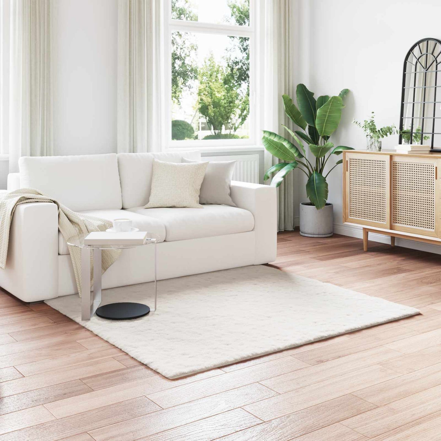 Anti-Slip Faux Rabbit Fur Rug OLITE Cream 160 x 160 cm