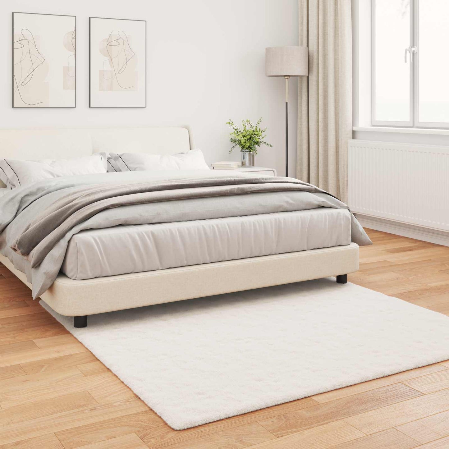 Anti-Slip Faux Rabbit Fur Rug OLITE Cream 160 x 160 cm