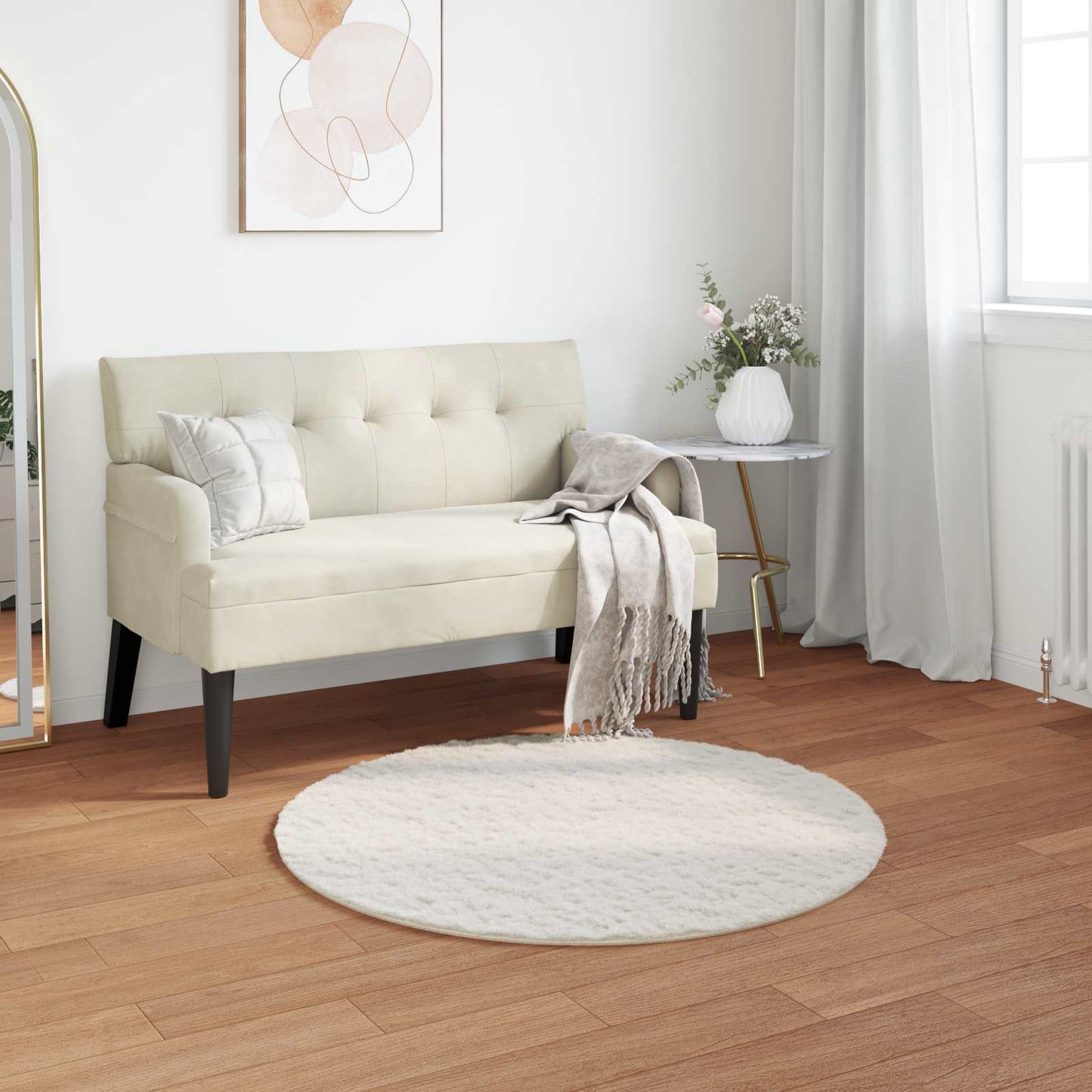Anti-Slip Faux Rabbit Fur Rug OLITE Cream Ø 80 cm Polyester