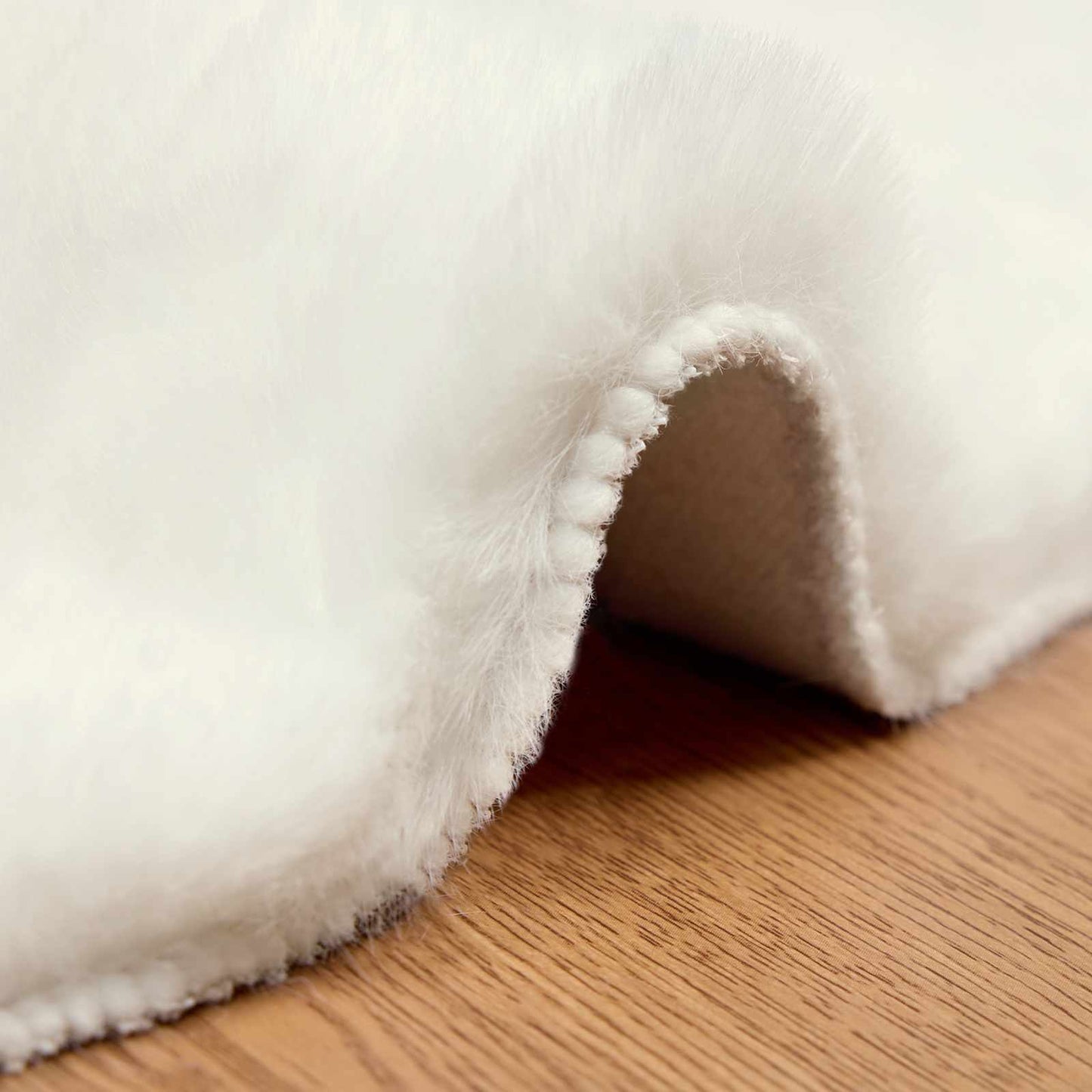Anti-Slip Faux Rabbit Fur Rug OLITE Cream Ø 120 cm Polyester