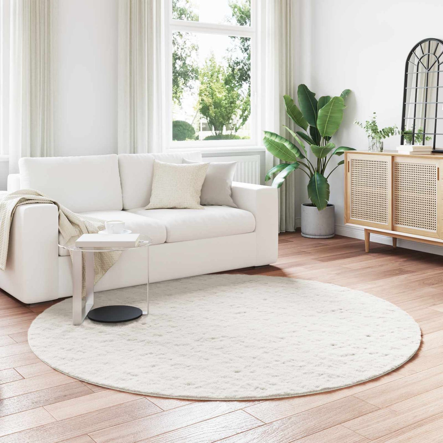 Anti-Slip Faux Rabbit Fur Rug OLITE Cream Ø 160 cm Polyester