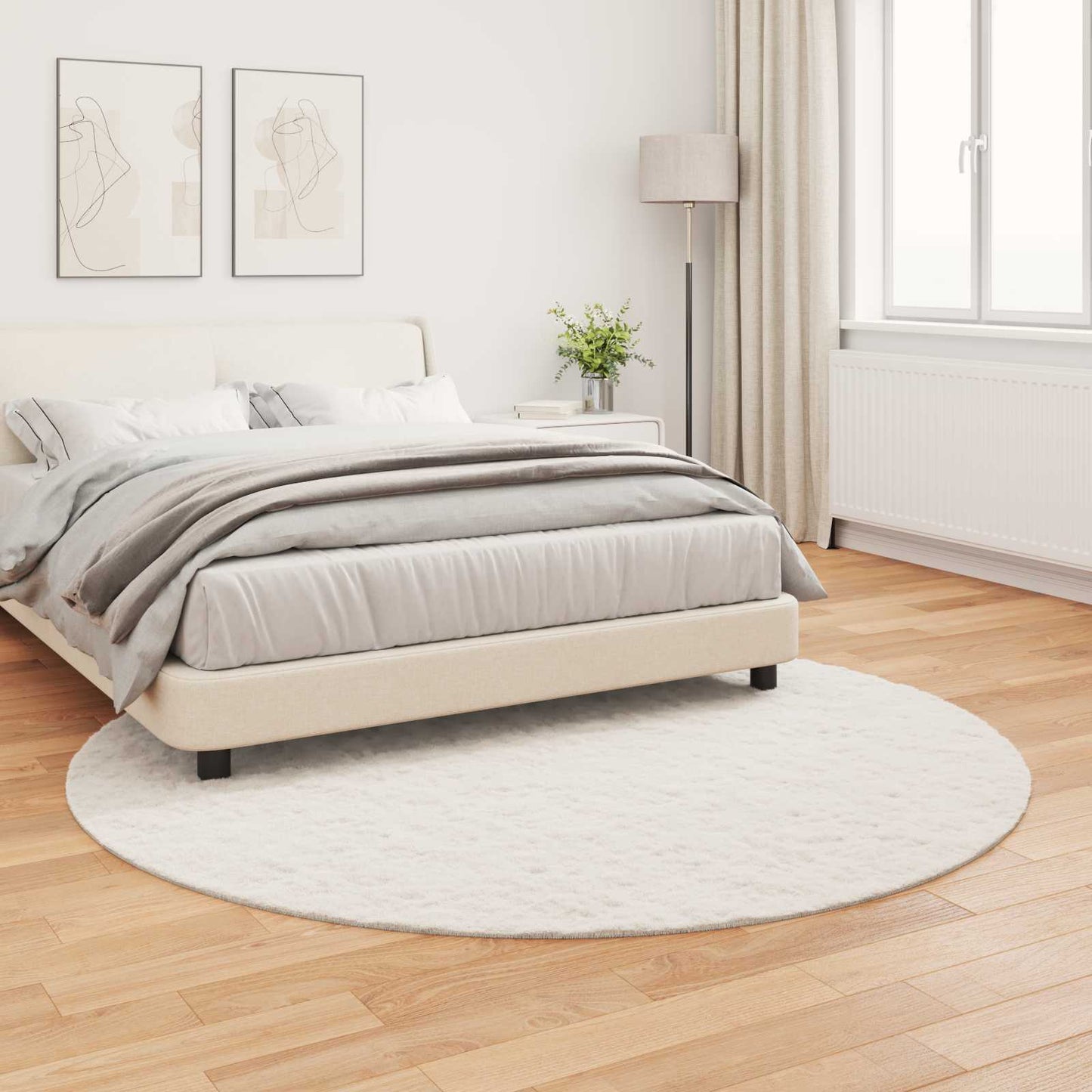 Anti-Slip Faux Rabbit Fur Rug OLITE Cream Ø 200 cm Polyester