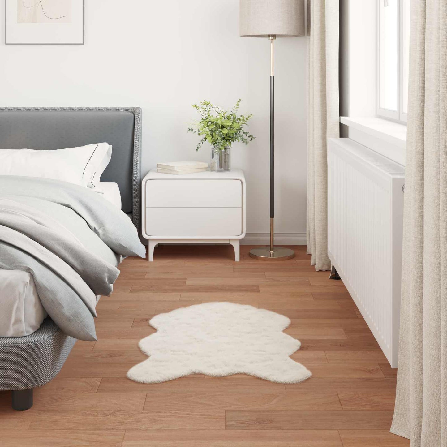 Anti-Slip Faux Rabbit Fur Rug OLITE Cream 60 x 90 cm Polyester