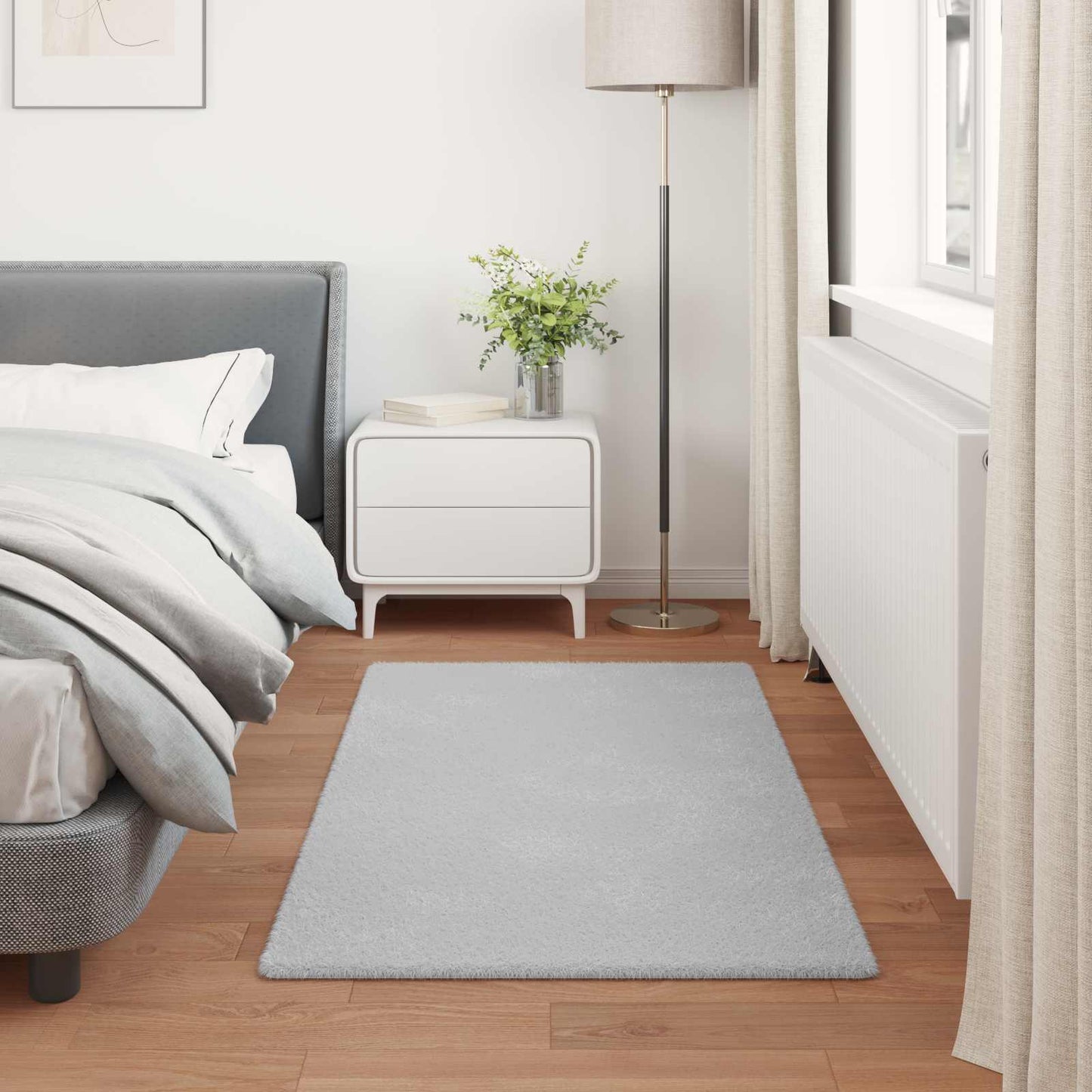 Anti-Slip Faux Rabbit Fur Rug OLITE Grey 60 x 110 cm Polyester