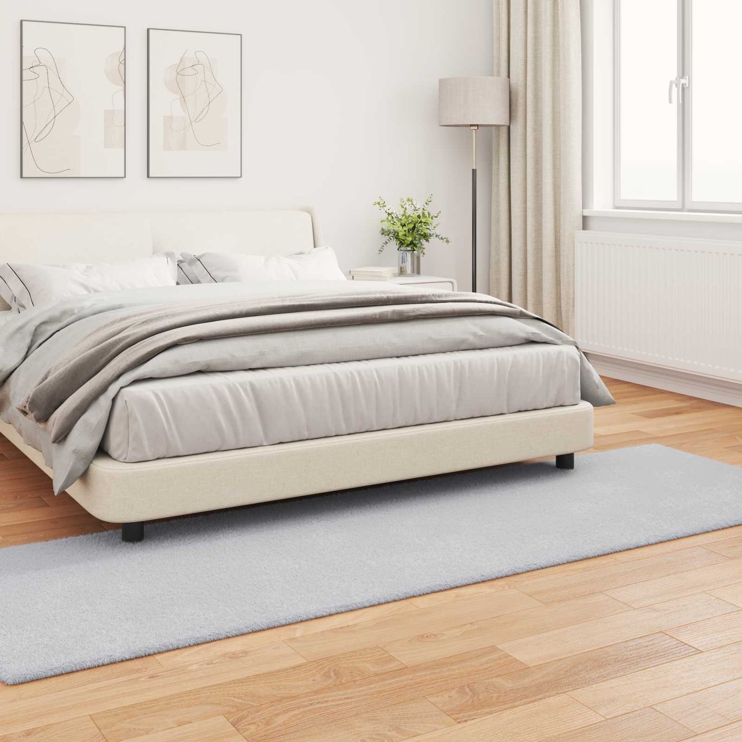 Anti-Slip Faux Rabbit Fur Rug OLITE Grey 80 x 250 cm Polyester