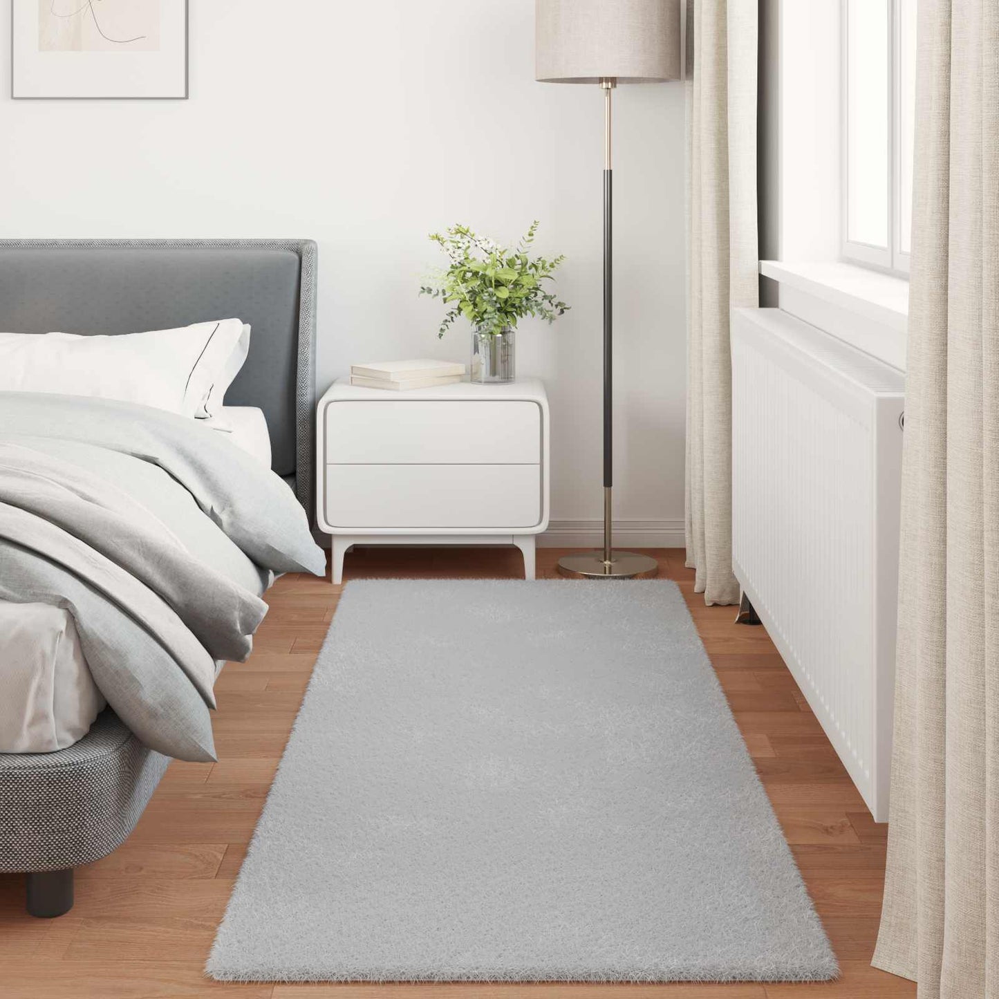 Anti-Slip Faux Rabbit Fur Rug OLITE Grey 100 x 200 cm Polyester