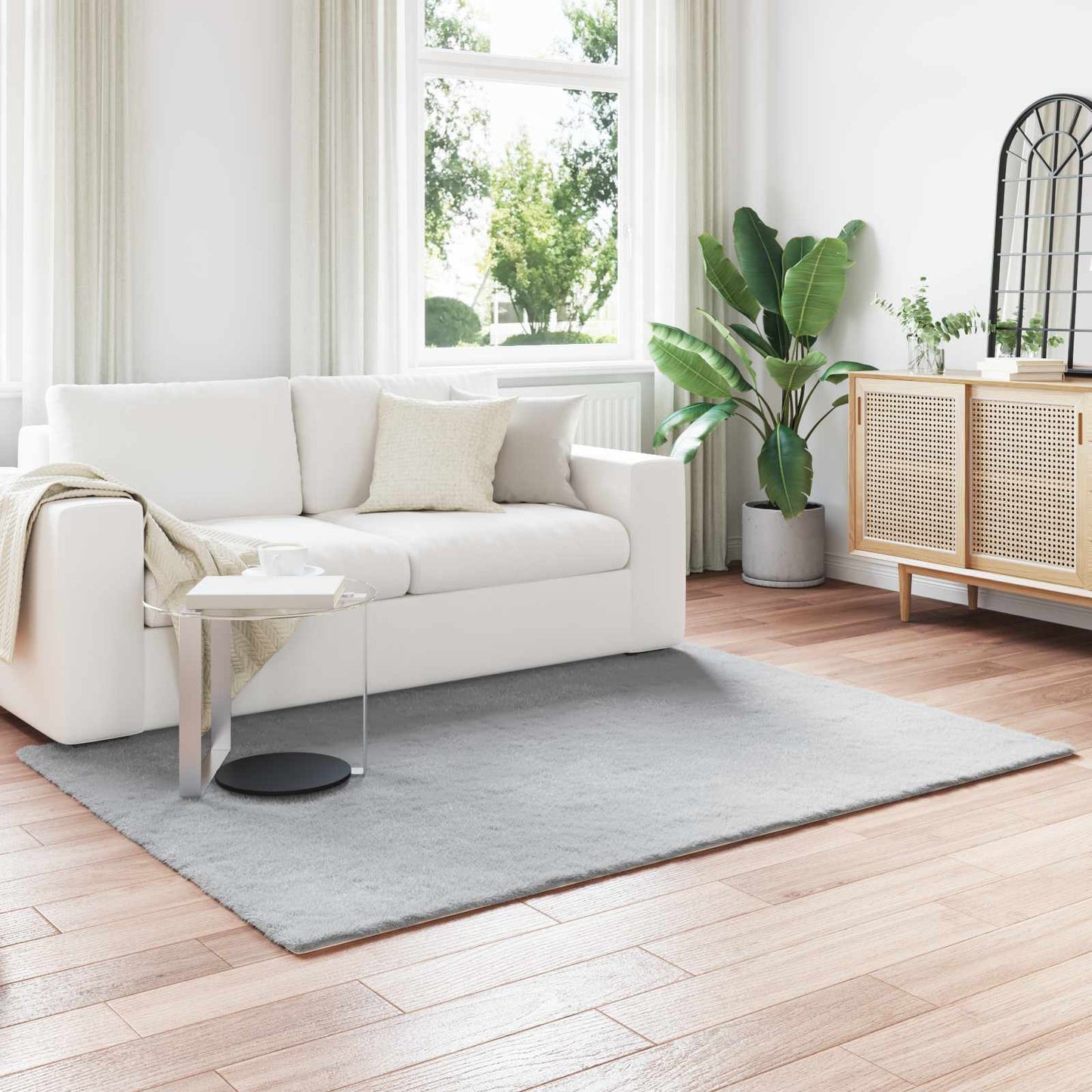 Anti-Slip Faux Rabbit Fur Rug OLITE Grey 120 x 170 cm Polyester