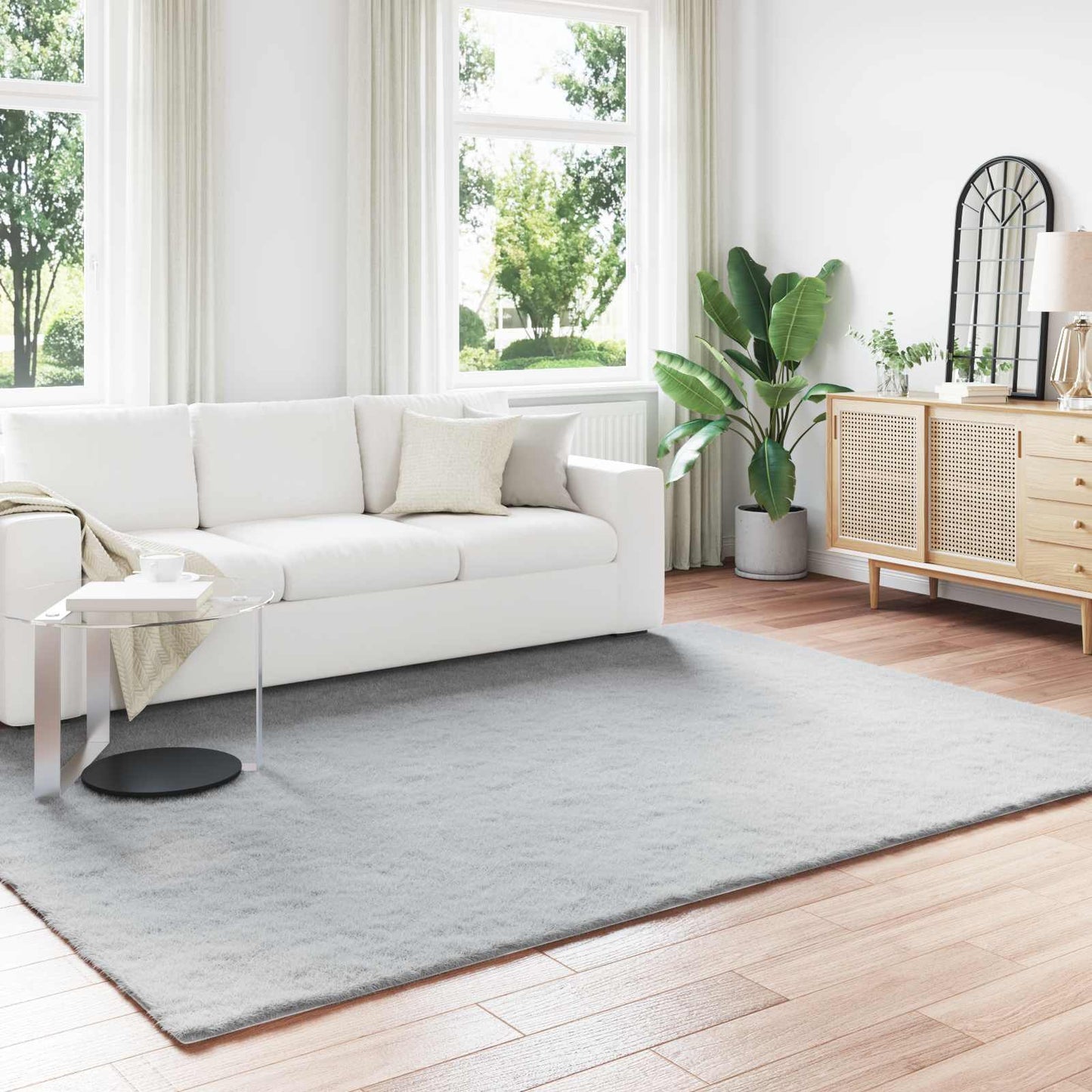 Anti-Slip Faux Rabbit Fur Rug OLITE Grey 200 x 280 cm Polyester