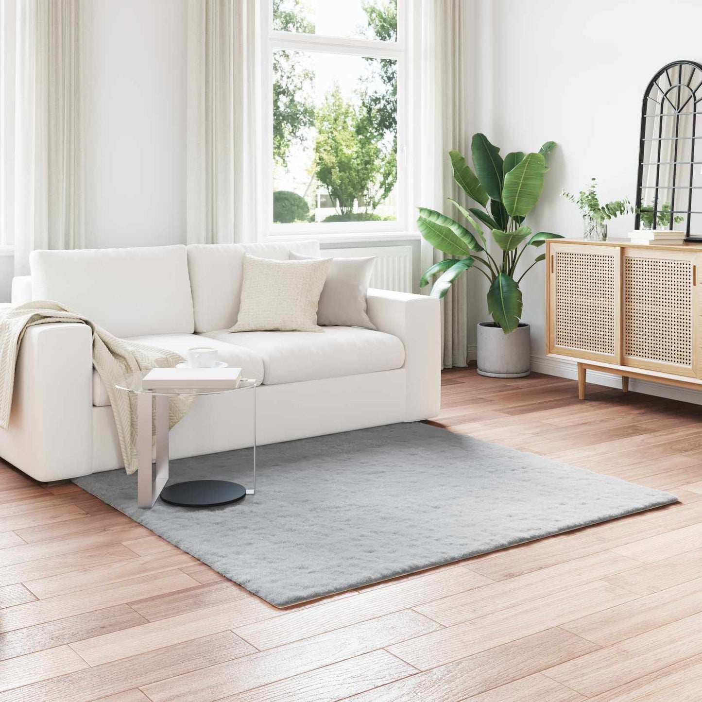 Anti-Slip Faux Rabbit Fur Rug OLITE Grey 160 x 160 cm Polyester