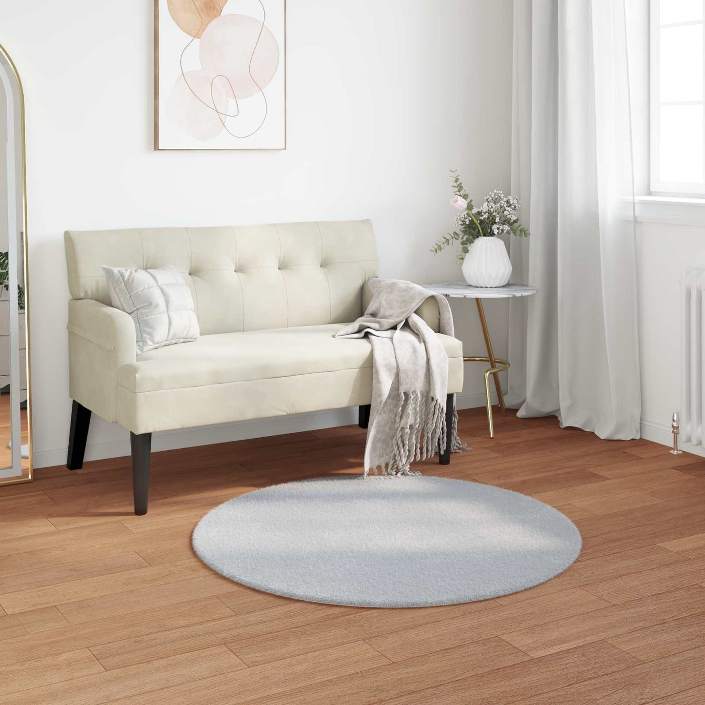 Anti-Slip Faux Rabbit Fur Rug OLITE Grey Ø 120 cm Polyester