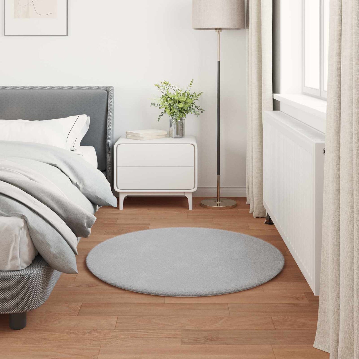 Anti-Slip Faux Rabbit Fur Rug OLITE Grey Ø 120 cm Polyester