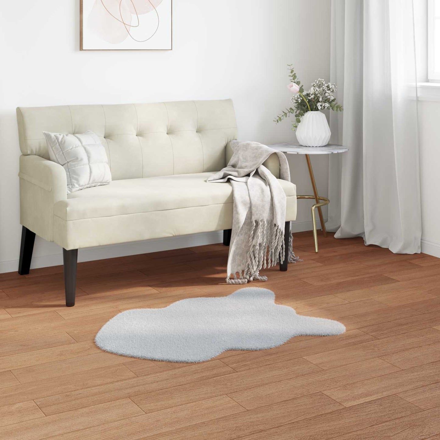 Anti-Slip Faux Rabbit Fur Rug OLITE Grey 50 x 80 cm Polyester
