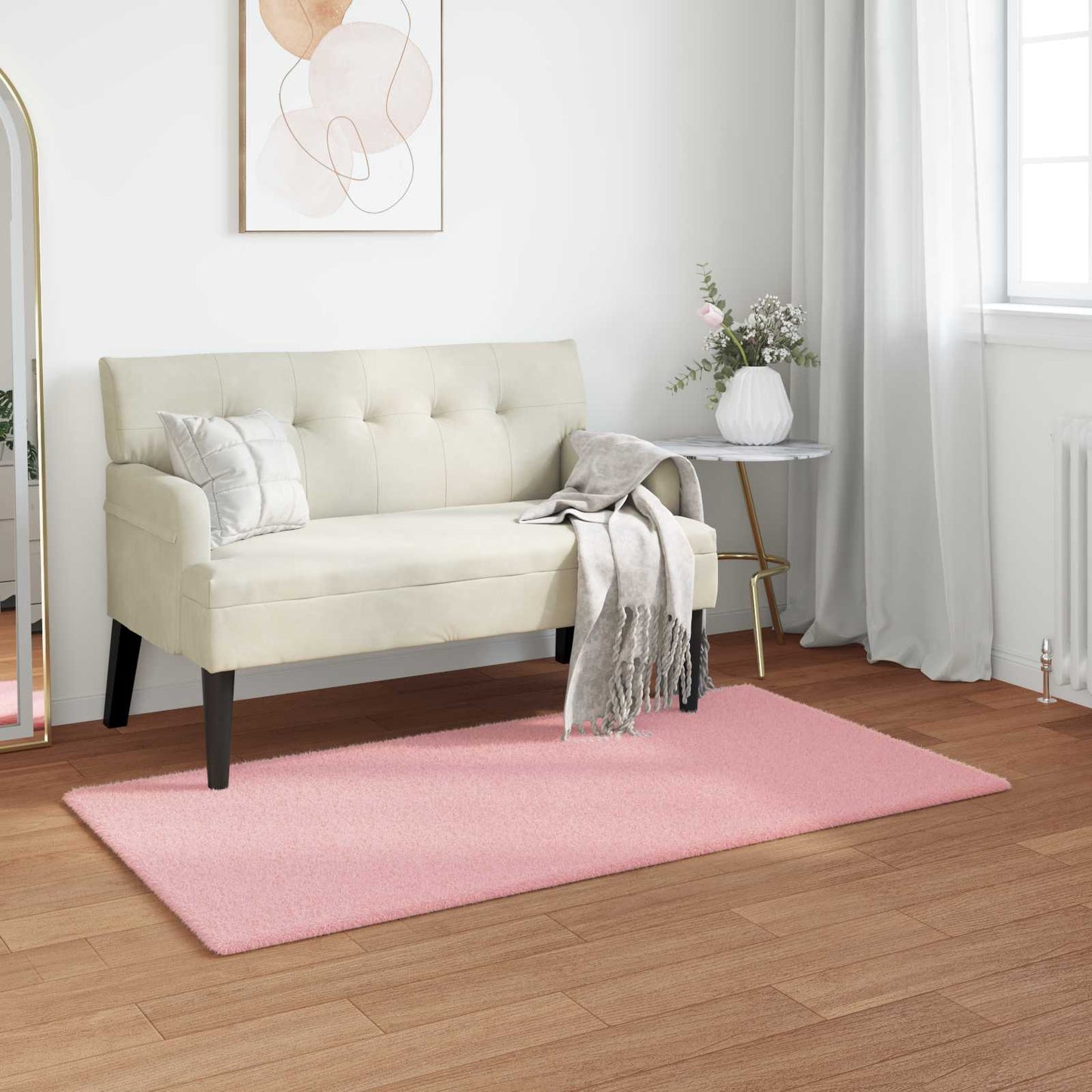 Anti-Slip Faux Rabbit Fur Rug OLITE Pink 60 x 110 cm Polyester