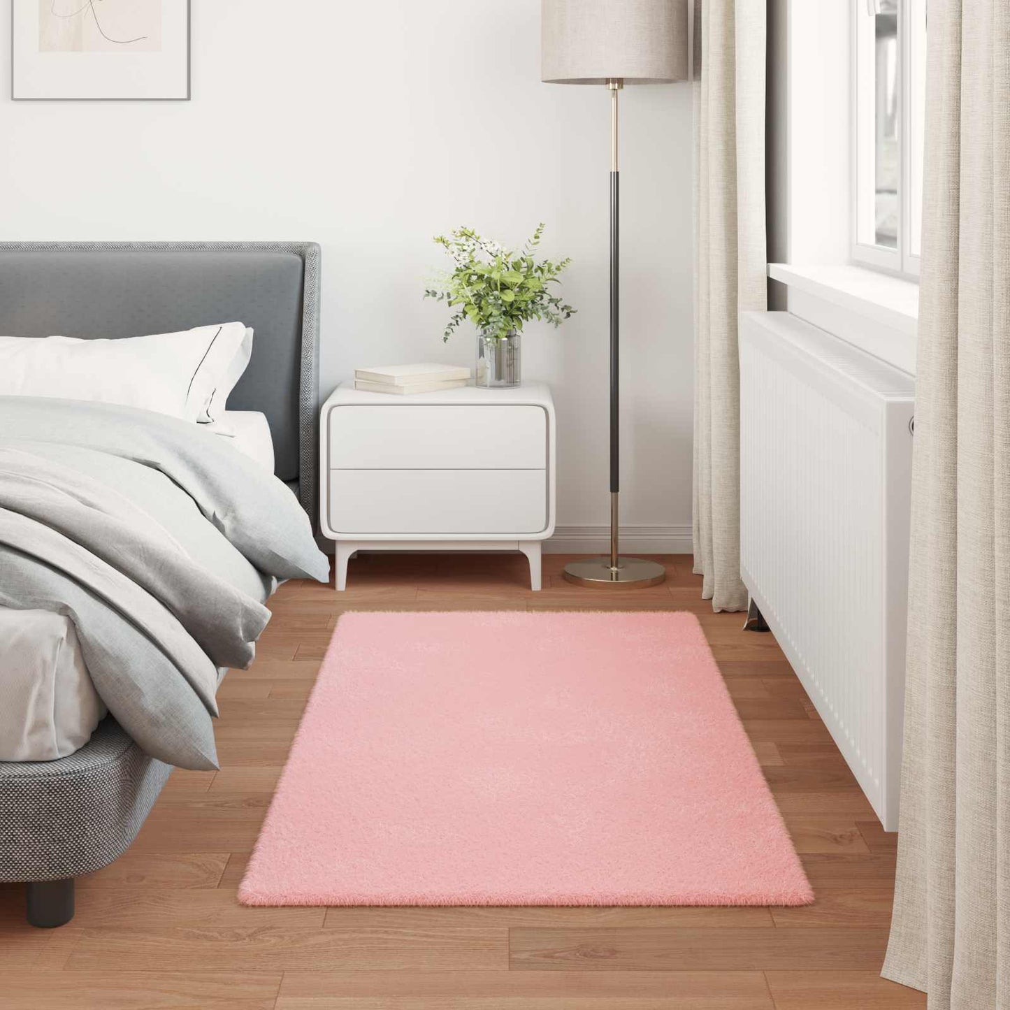 Anti-Slip Faux Rabbit Fur Rug OLITE Pink 80 x 150 cm Polyester