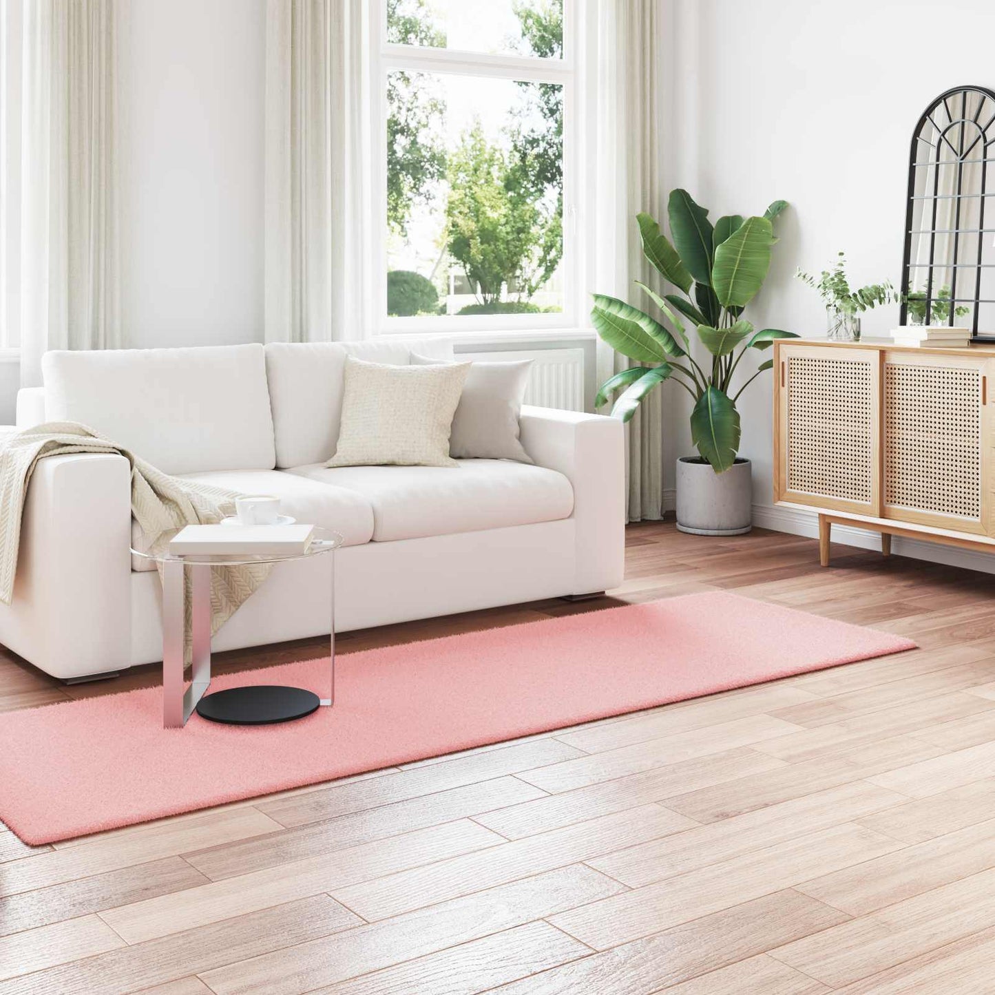 Anti-Slip Faux Rabbit Fur Rug OLITE Pink 80 x 250 cm Polyester