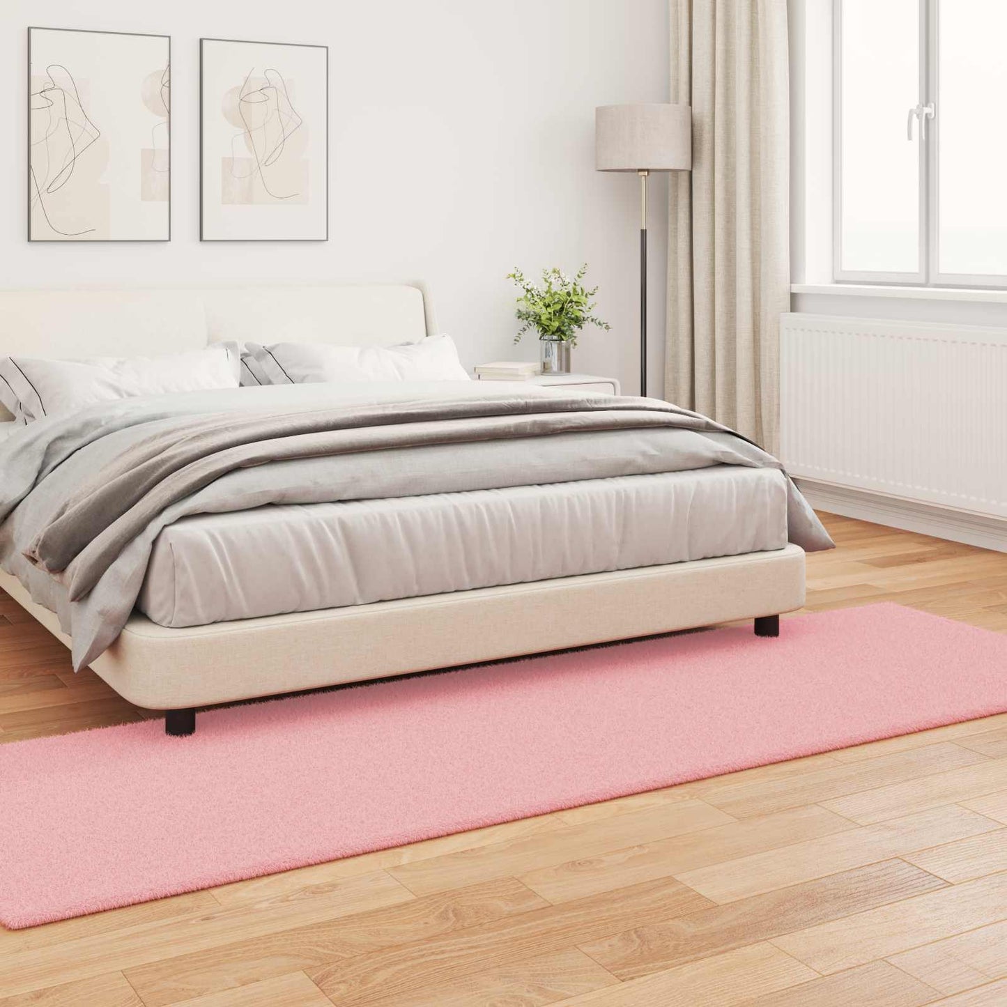 Anti-Slip Faux Rabbit Fur Rug OLITE Pink 80 x 250 cm Polyester