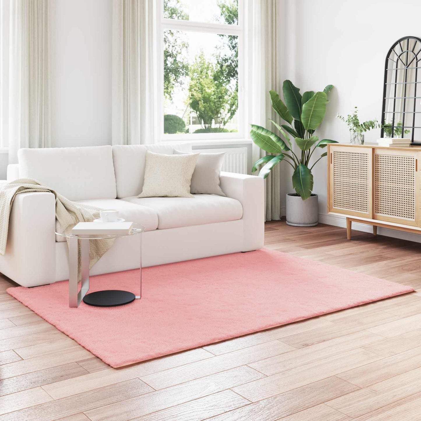 Anti-Slip Faux Rabbit Fur Rug OLITE Pink 160 x 230 cm Polyester