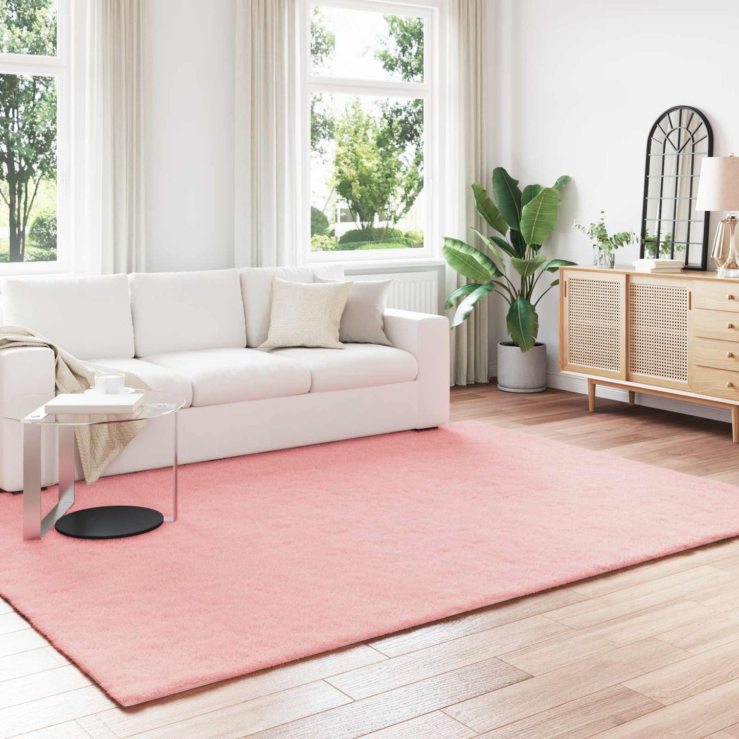 Anti-Slip Faux Rabbit Fur Rug OLITE Pink 240 x 340 cm Polyester
