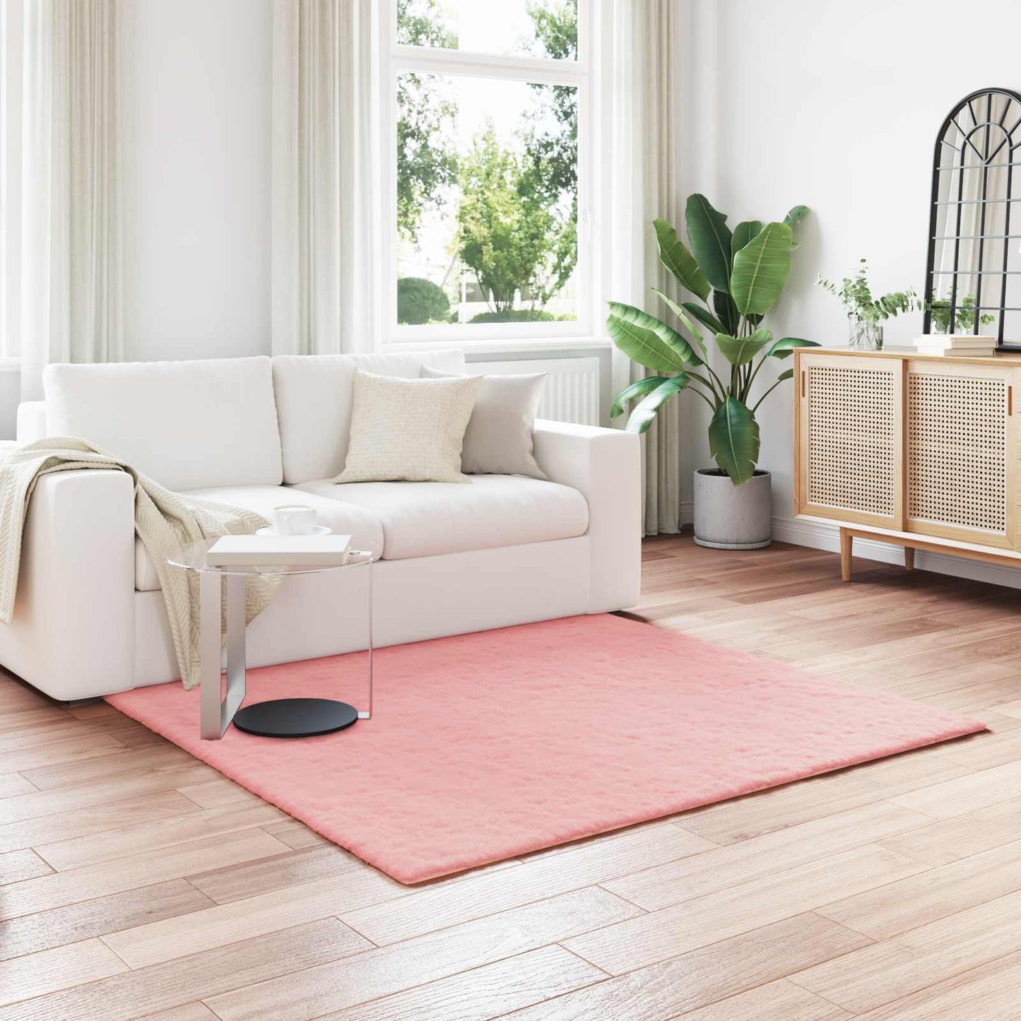 Anti-Slip Faux Rabbit Fur Rug OLITE Pink 120 x 120 cm Polyester