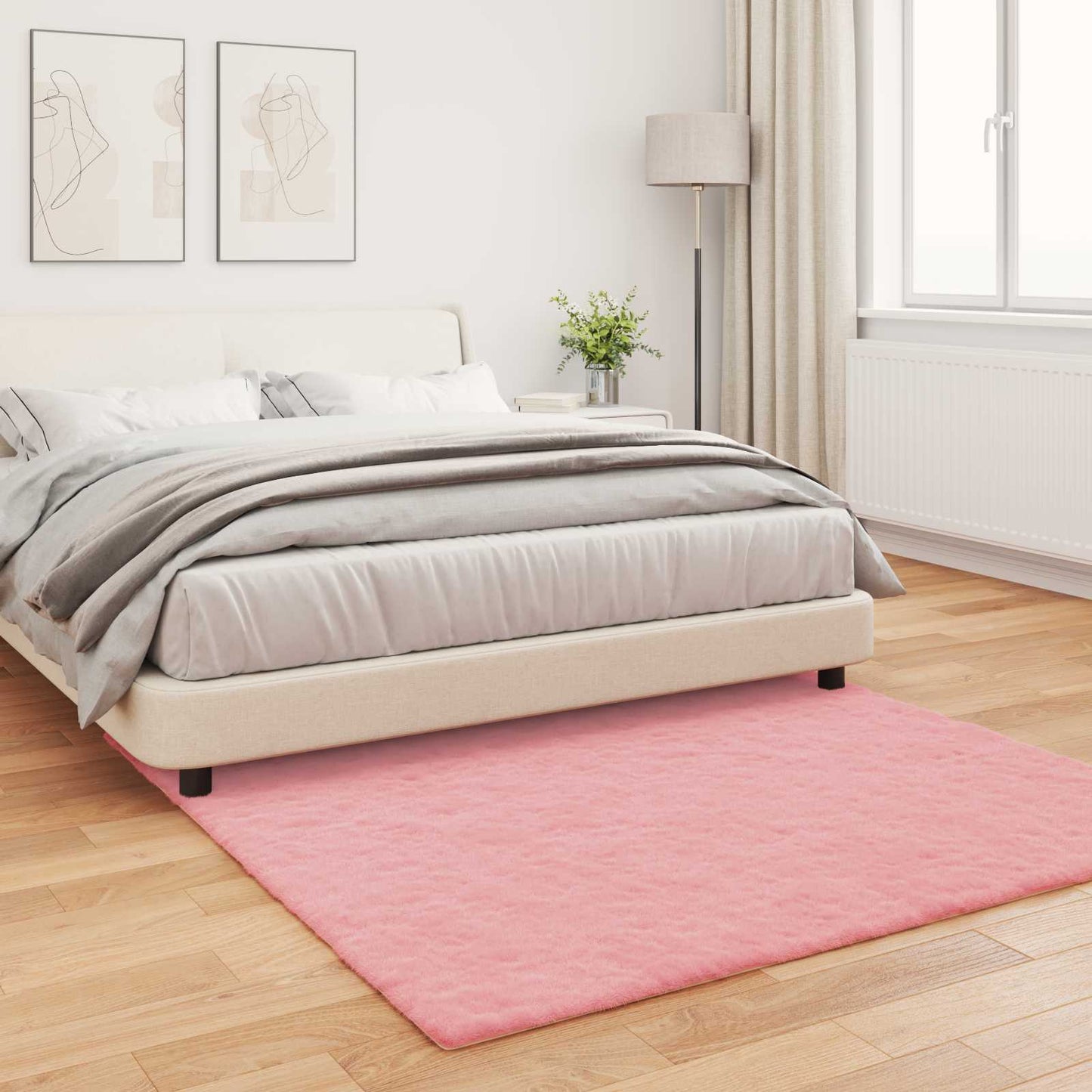 Anti-Slip Faux Rabbit Fur Rug OLITE Pink 160 x 160 cm Polyester