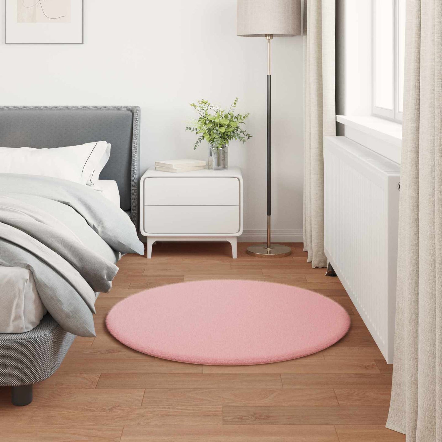 Anti-Slip Faux Rabbit Fur Rug OLITE Pink Ø 80 cm Polyester