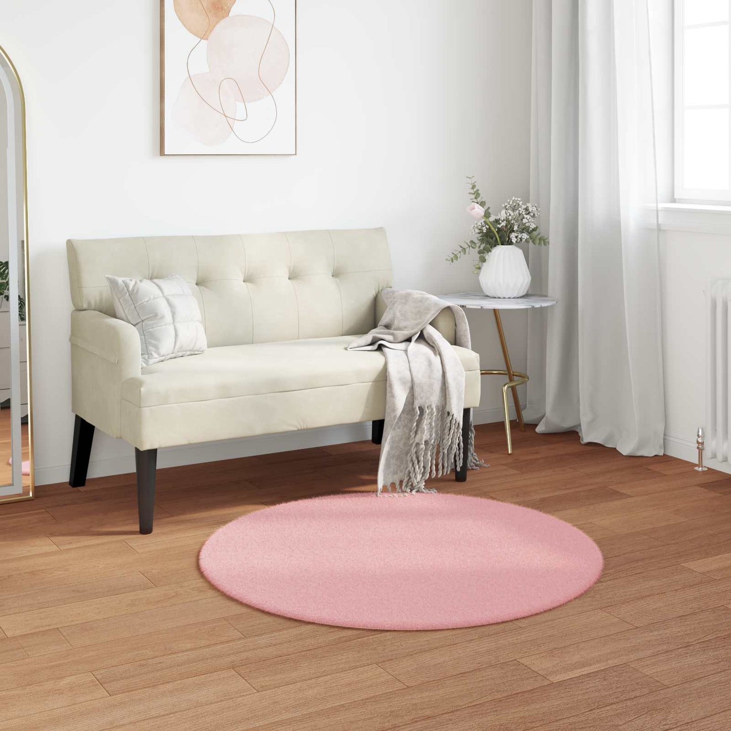 Anti-Slip Faux Rabbit Fur Rug OLITE Pink Ø 100 cm Polyester