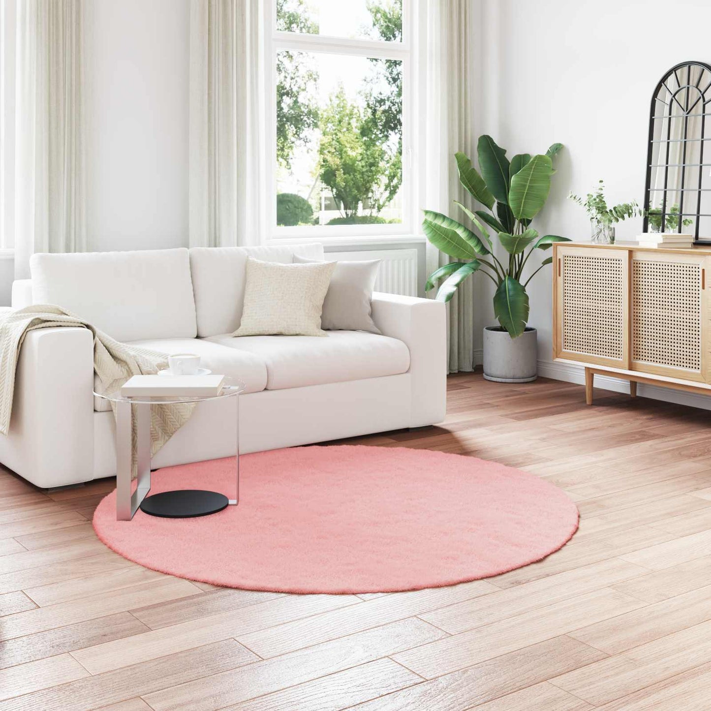 Anti-Slip Faux Rabbit Fur Rug OLITE Pink Ø 200 cm Polyester