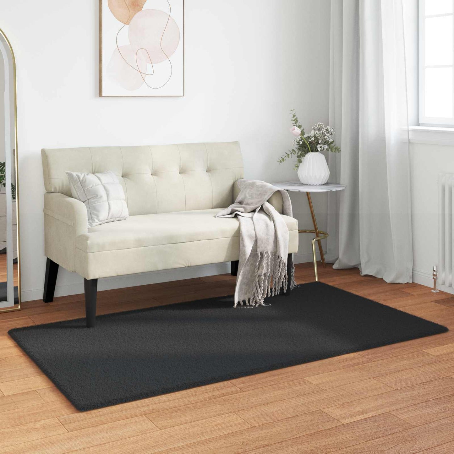 Anti-Slip Faux Rabbit Fur Rug OLITE Black 80 x 150 cm Polyester