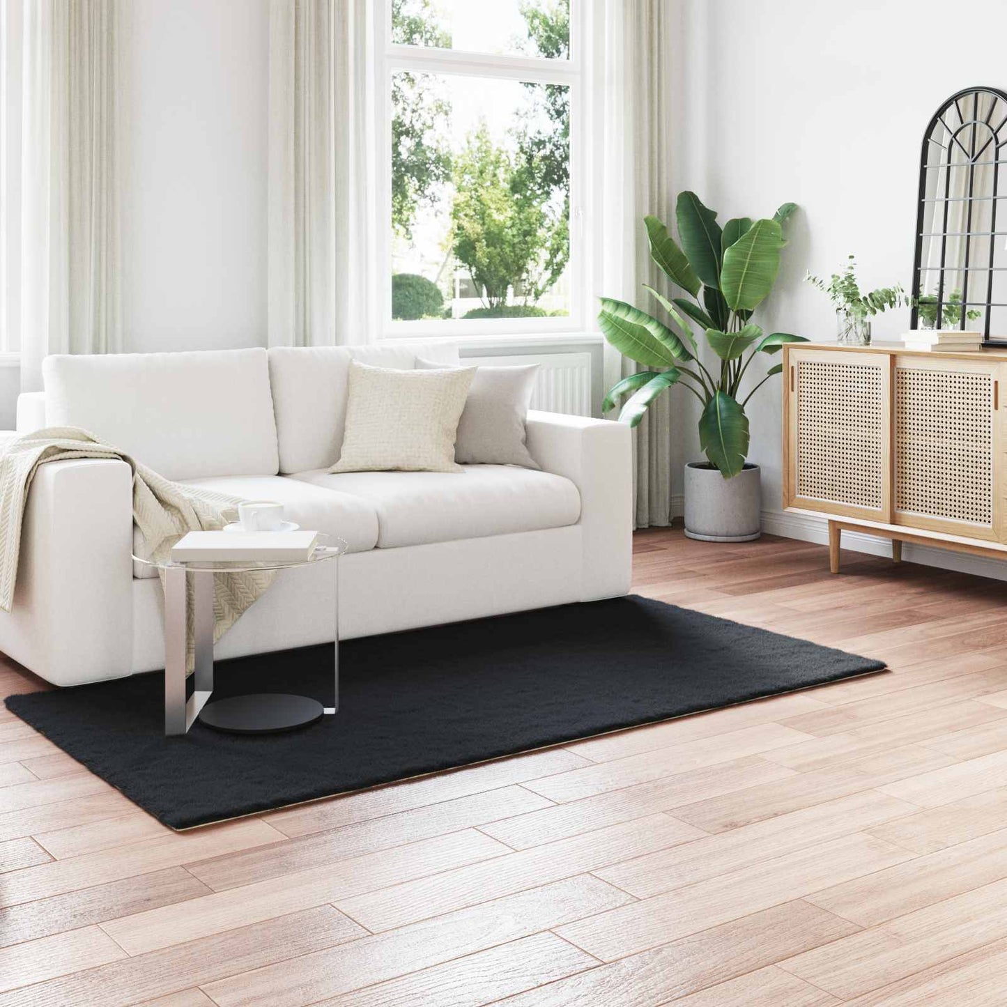Anti-Slip Faux Rabbit Fur Rug OLITE Black 80 x 200 cm Polyester