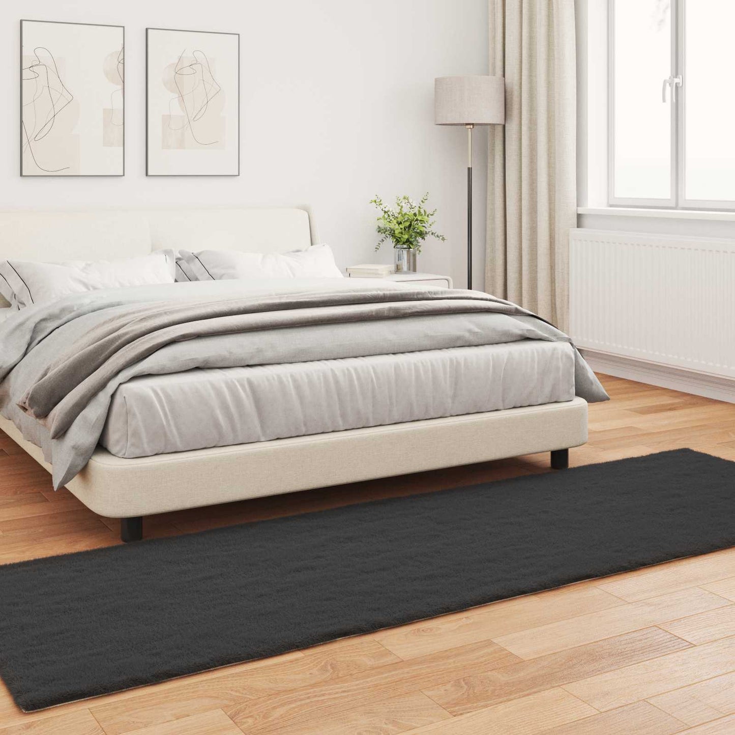 Anti-Slip Faux Rabbit Fur Rug OLITE Black 80 x 250 cm Polyester