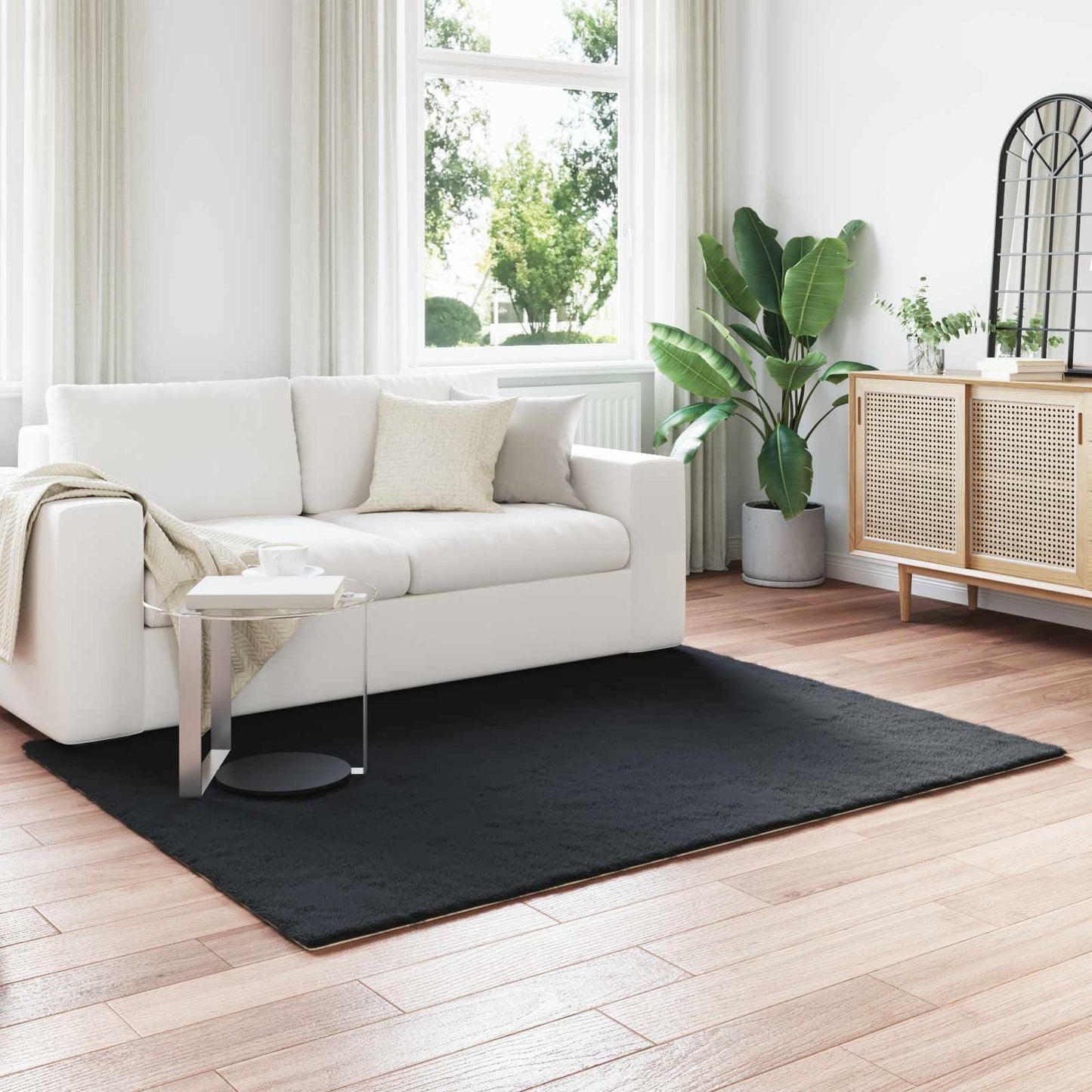 Anti-Slip Faux Rabbit Fur Rug OLITE Black 140 x 200 cm