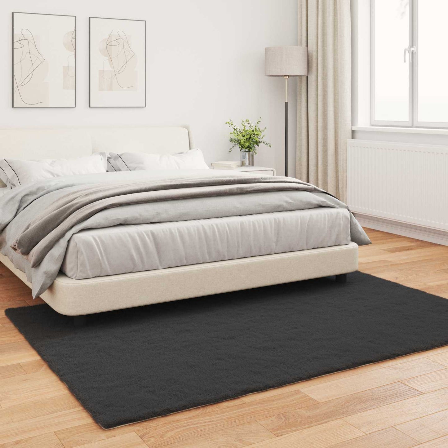 Anti-Slip Faux Rabbit Fur Rug OLITE Black 140 x 200 cm