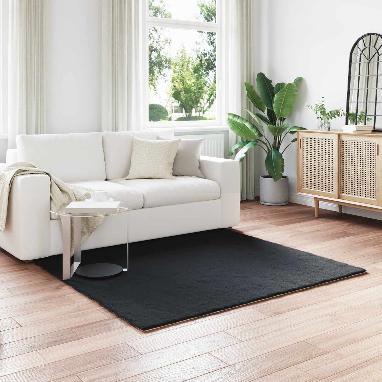 Anti-Slip Faux Rabbit Fur Rug OLITE Black 160 x 160 cm