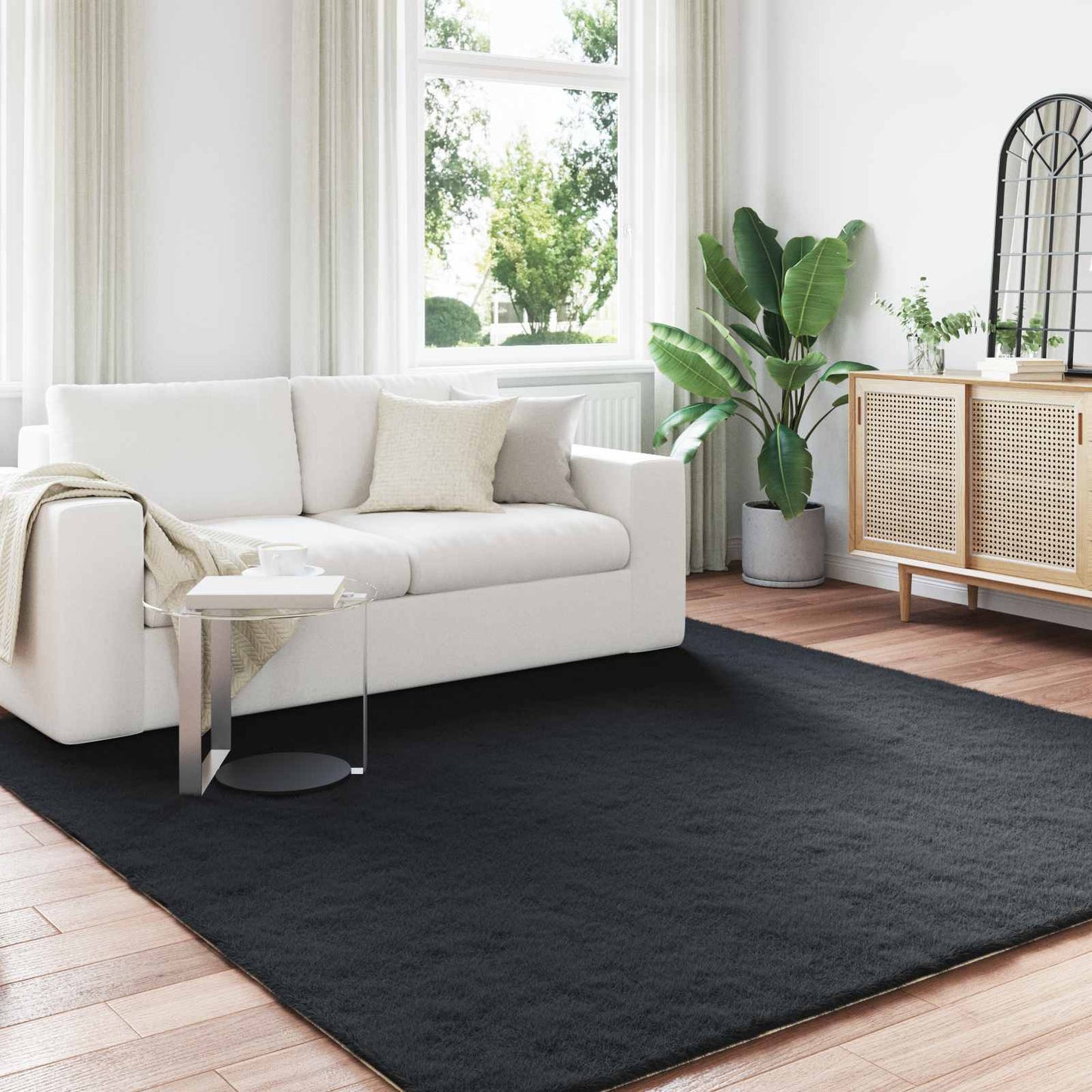 Anti-Slip Faux Rabbit Fur Rug OLITE Black 240 x 240 cm