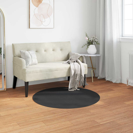 Anti-Slip Faux Rabbit Fur Rug OLITE Black Ø 80 cm Polyester