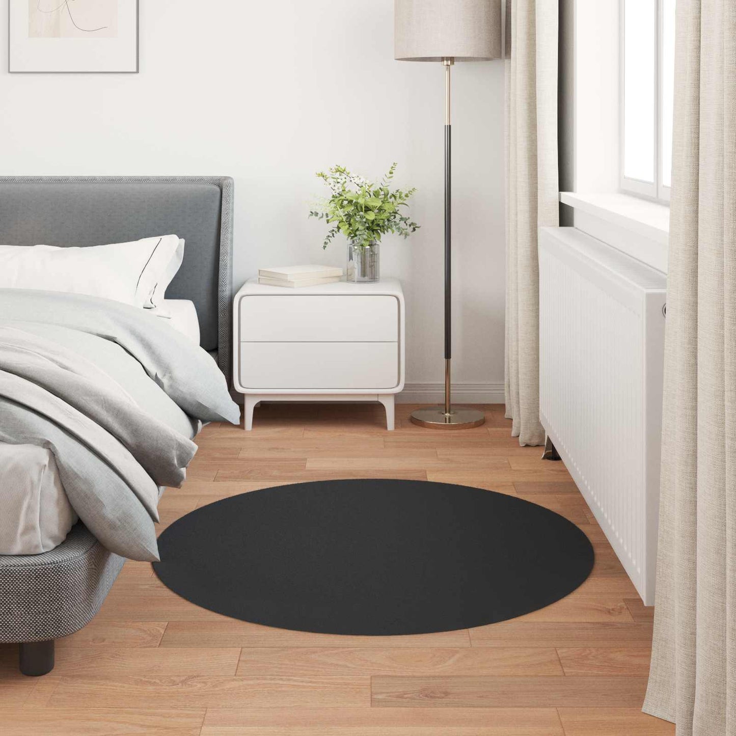 Anti-Slip Faux Rabbit Fur Rug OLITE Black Ø 120 cm Polyester