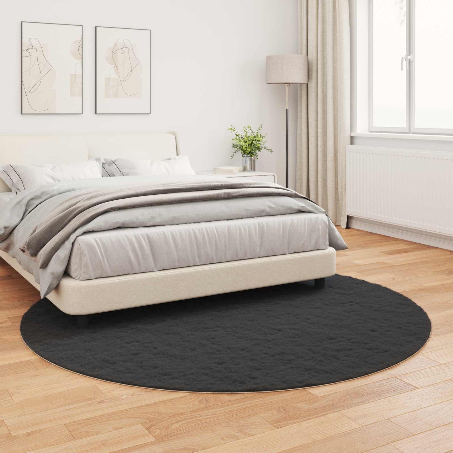 Anti-Slip Faux Rabbit Fur Rug OLITE Black Ø 160 cm Polyester