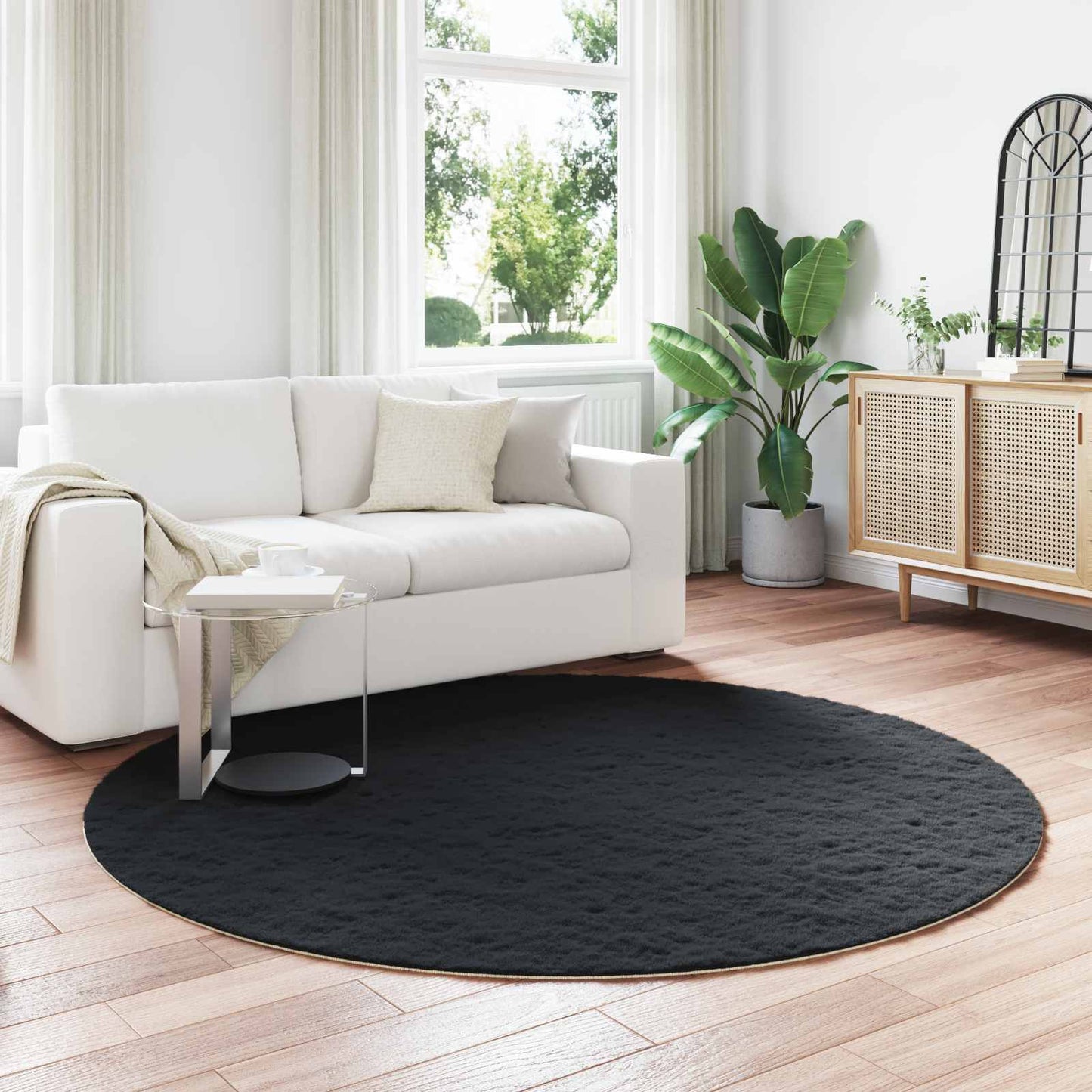 Anti-Slip Faux Rabbit Fur Rug OLITE Black Ø 200 cm Polyester