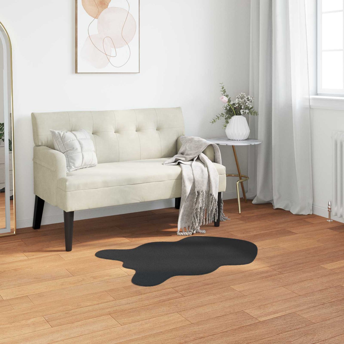 Anti-Slip Faux Rabbit Fur Rug OLITE Black 80 x 120 cm Polyester