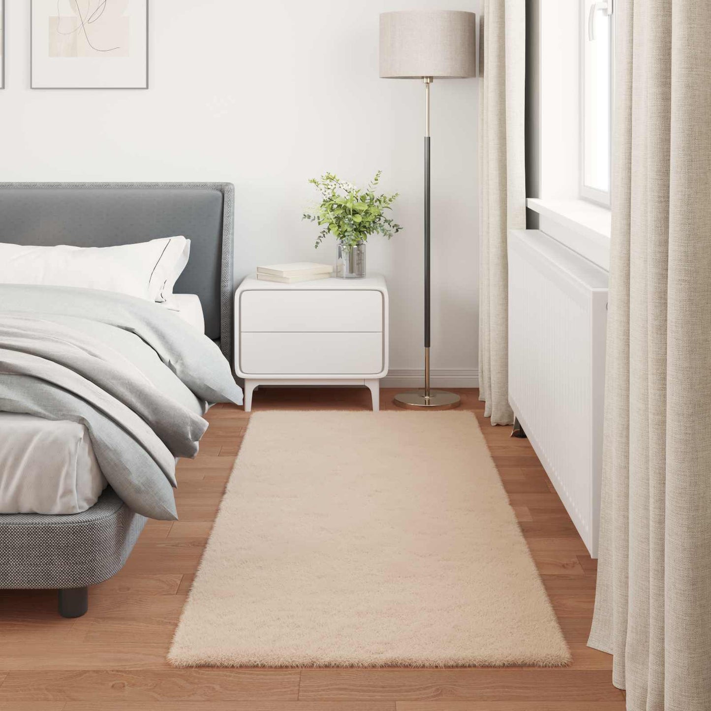 Anti-Slip Faux Rabbit Fur Rug OLITE Taupe 80 x 200 cm Polyester