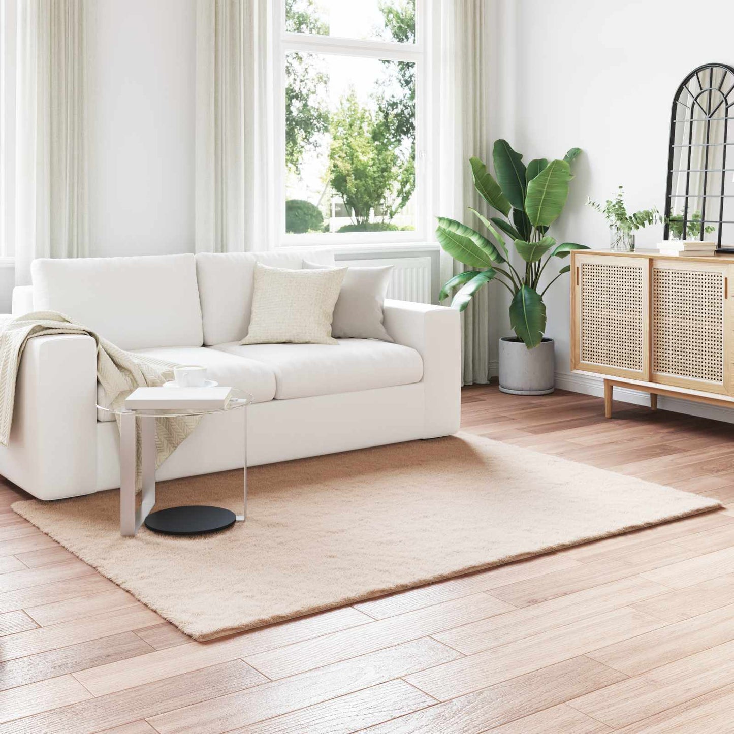 Anti-Slip Faux Rabbit Fur Rug OLITE Taupe 140 x 200 cm