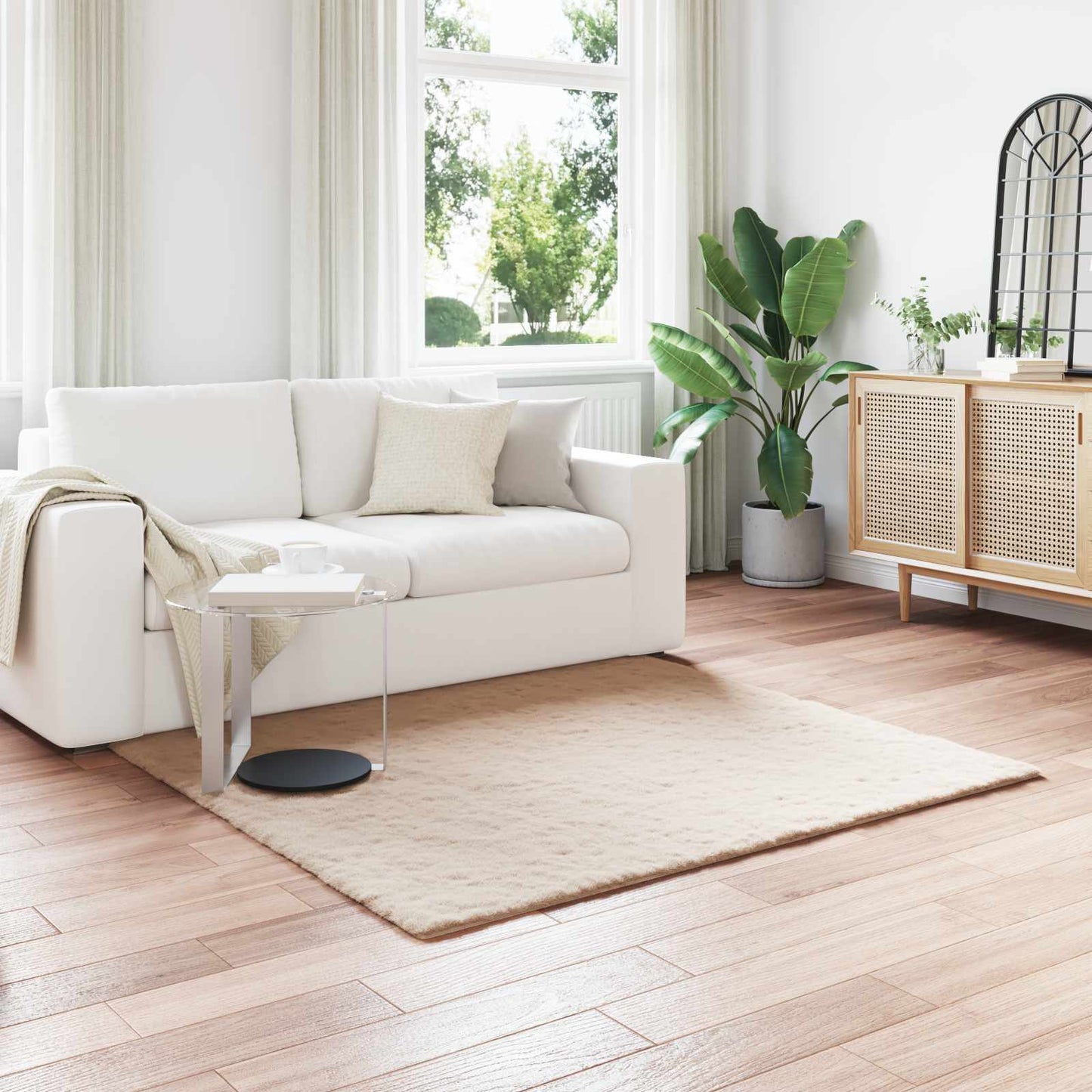 Anti-Slip Faux Rabbit Fur Rug OLITE Taupe 160 x 160 cm
