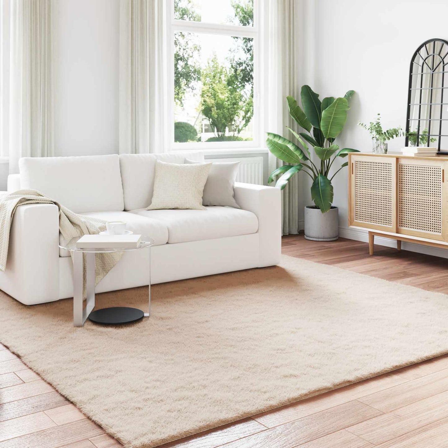 Anti-Slip Faux Rabbit Fur Rug OLITE Taupe 240 x 240 cm