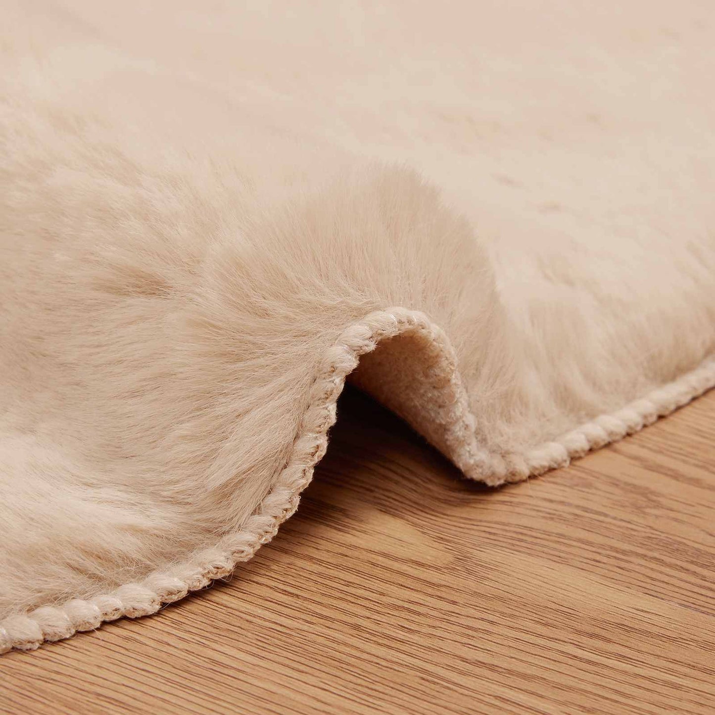 Anti-Slip Faux Rabbit Fur Rug OLITE Taupe Ø 80 cm Polyester