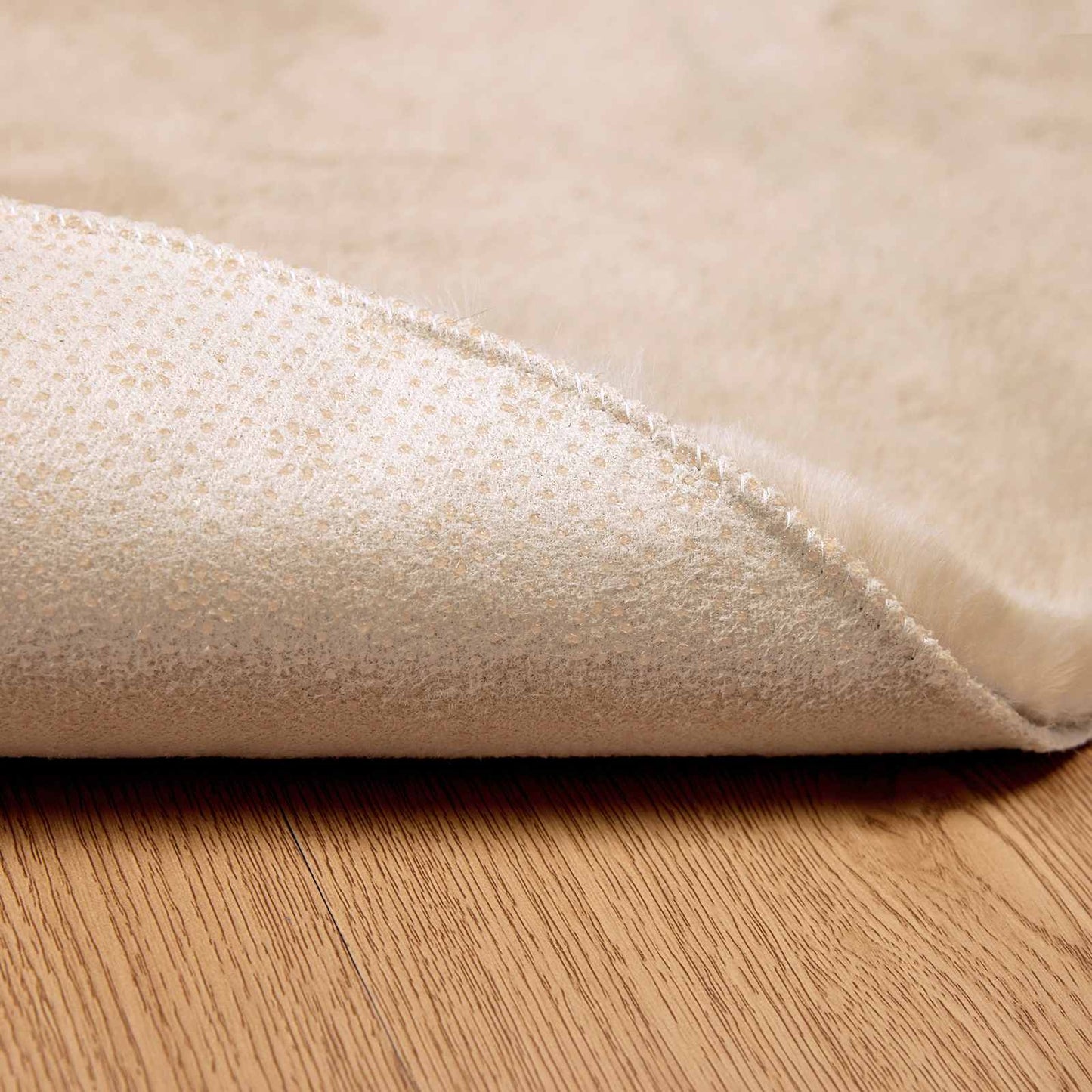 Anti-Slip Faux Rabbit Fur Rug OLITE Taupe Ø 80 cm Polyester
