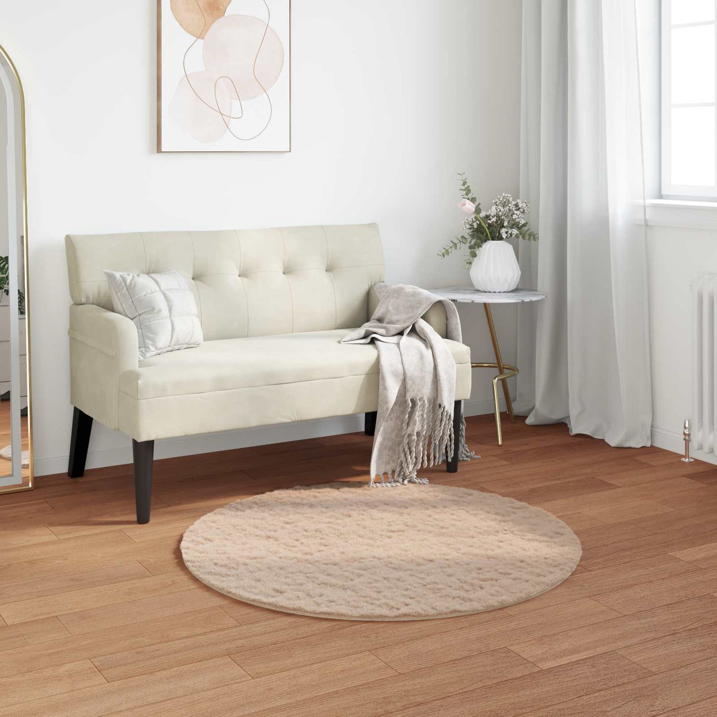 Anti-Slip Faux Rabbit Fur Rug OLITE Taupe Ø 80 cm Polyester