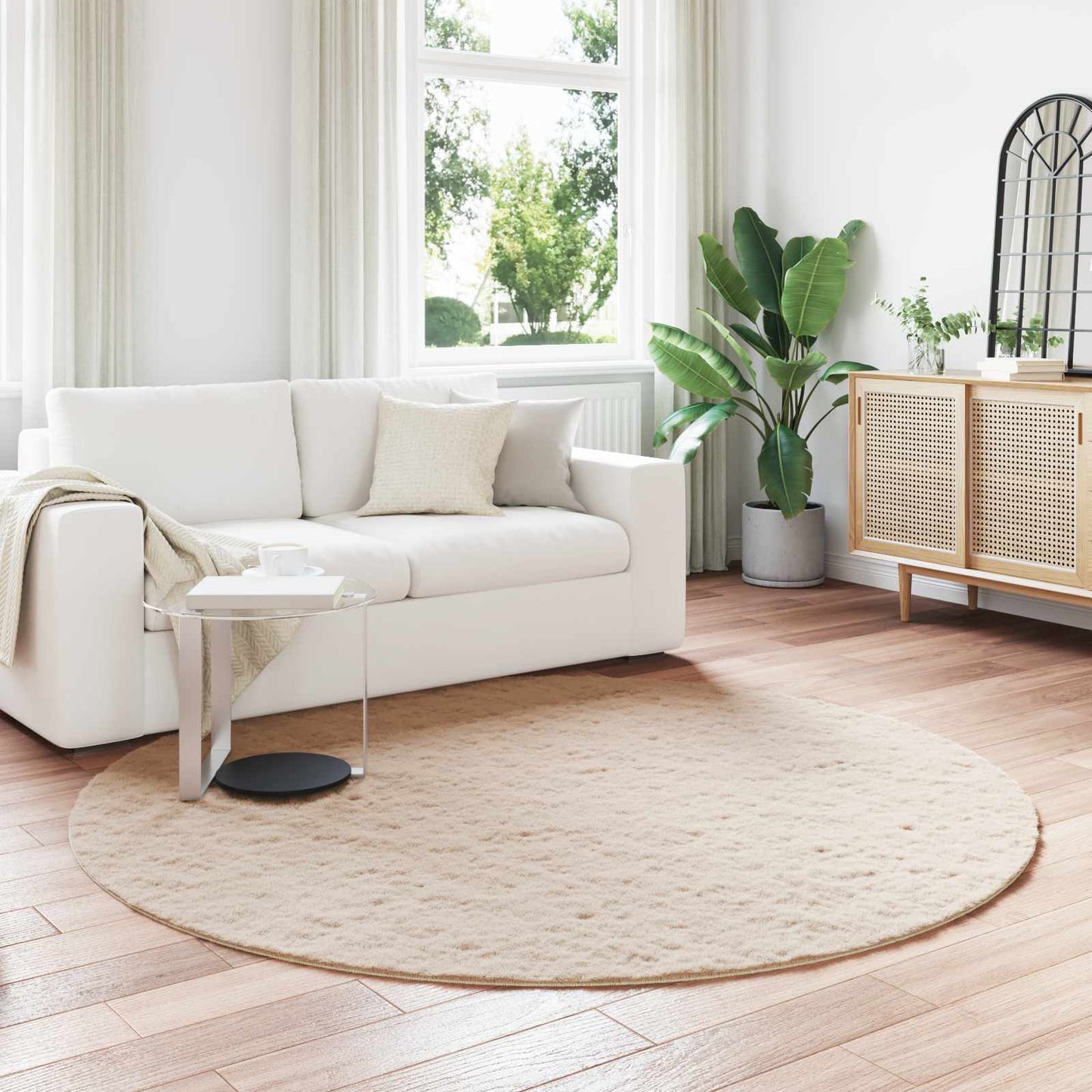 Anti-Slip Faux Rabbit Fur Rug OLITE Taupe Ø 200 cm Polyester