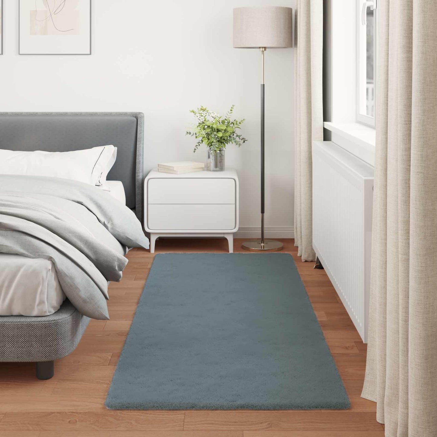 Anti-Slip Faux Rabbit Fur Rug OLITE Anthracite 80 x 200 cm
