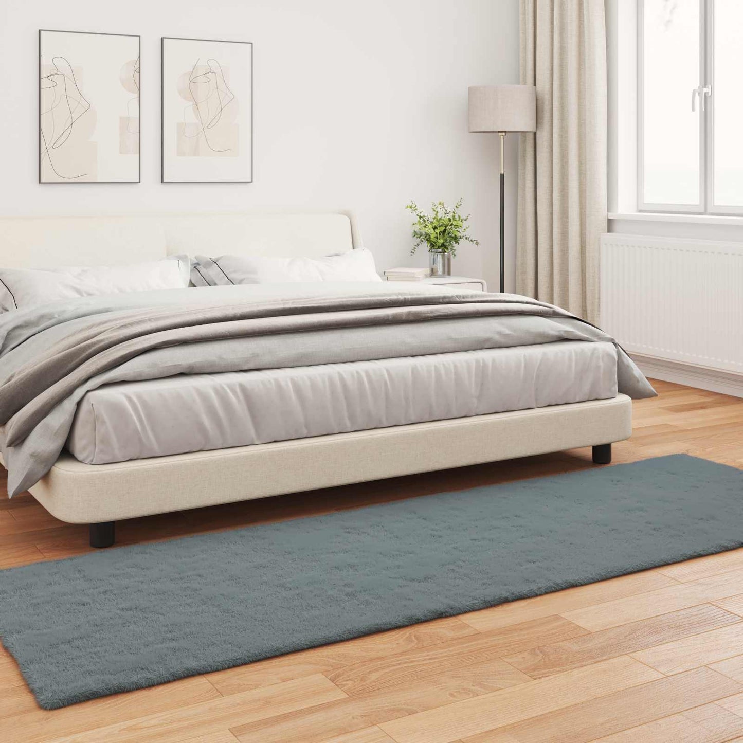 Anti-Slip Faux Rabbit Fur Rug OLITE Anthracite 80 x 250 cm