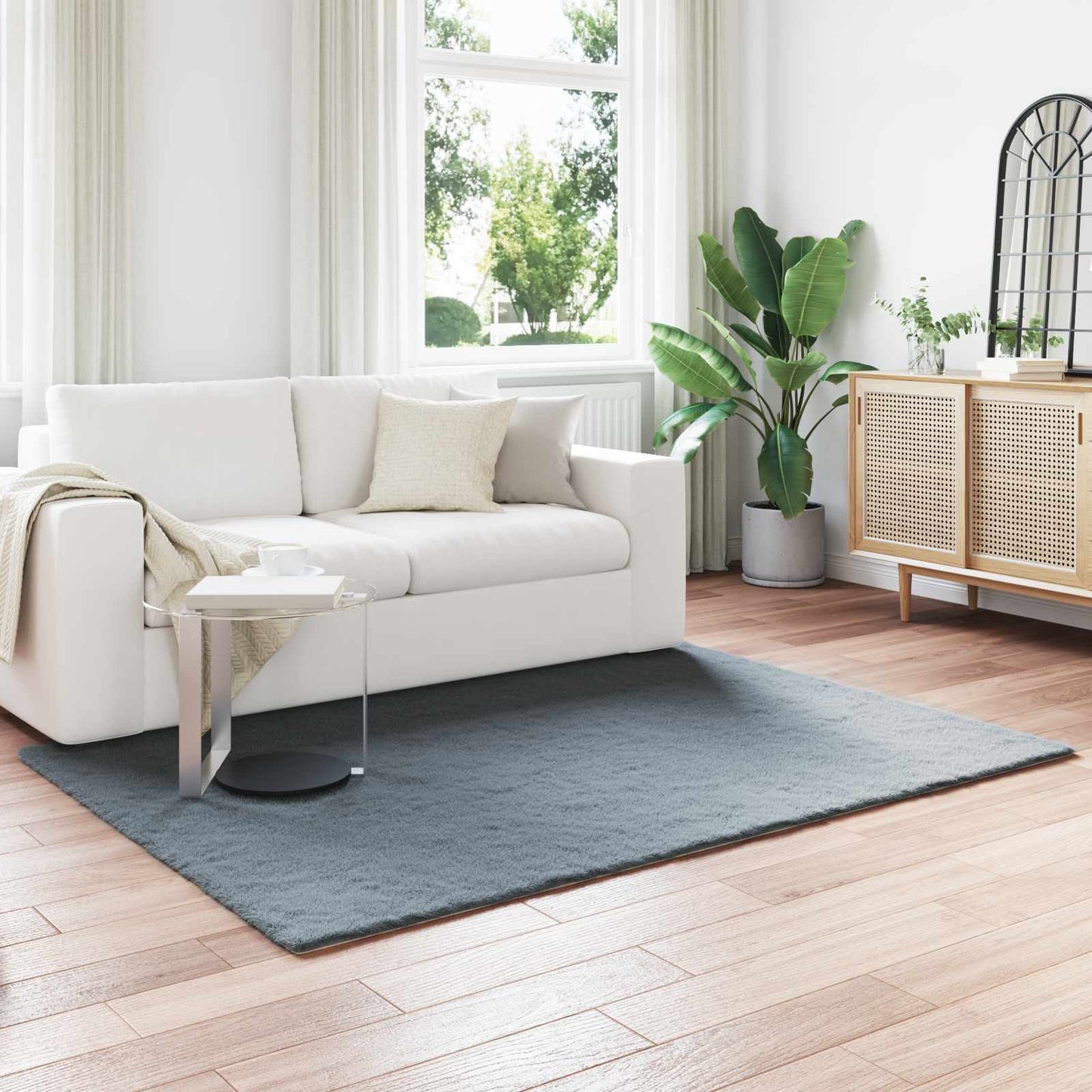 Anti-Slip Faux Rabbit Fur Rug OLITE Anthracite 120 x 170 cm